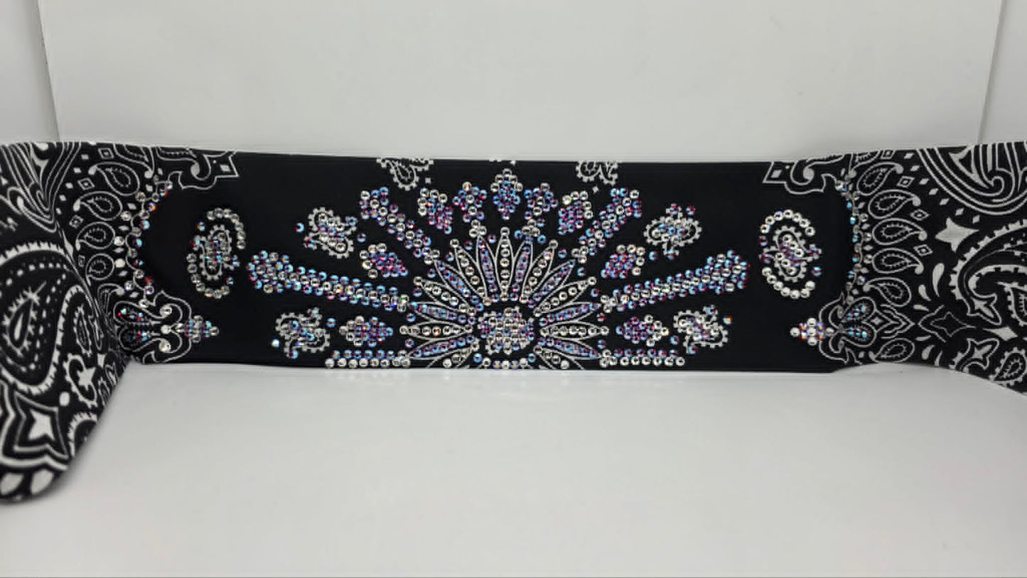 Super LeeAnnette Black Paisley Bandana with Red Shimmer and Diamond Clear Austrian Crystals (S48172)