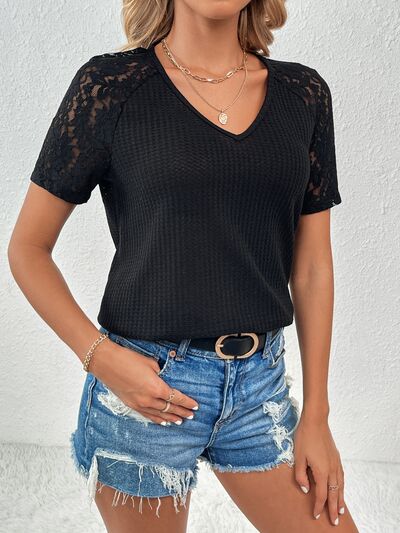 Rally Lace Detail V-Neck Short Sleeve T-Shirt