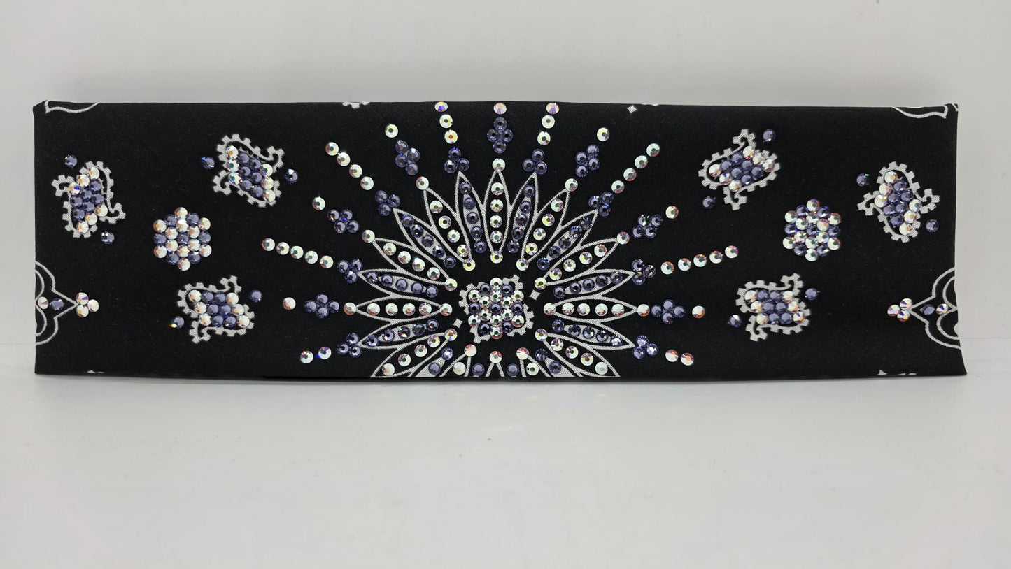 LeeAnnette Black Paisley Bandana with Light Purple and Aurora Borealis Austrian Crystals (L40202)