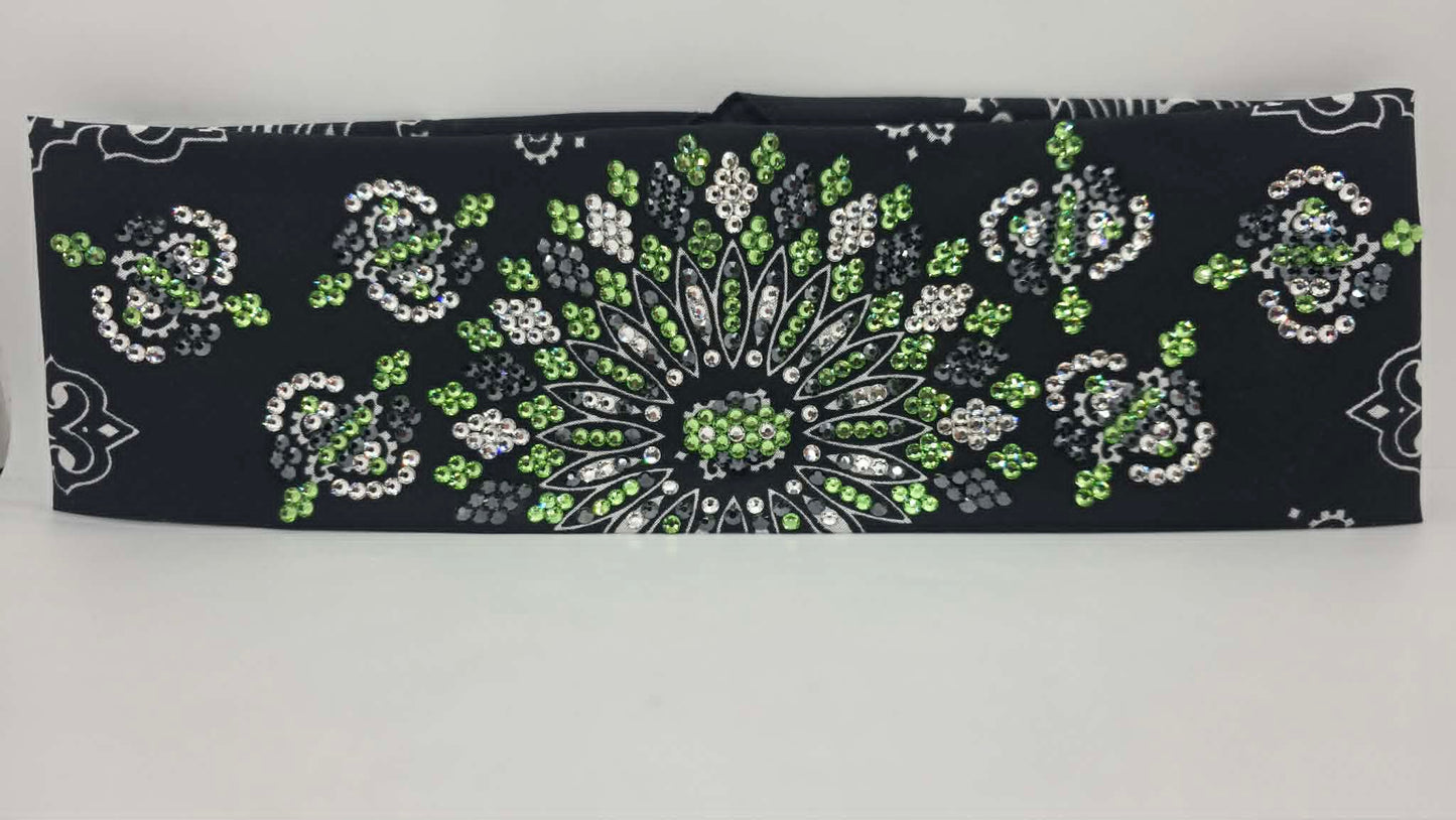 Super LeeAnnette Black Paisley Bandana with Black, Peridot and Diamond Clear Austrian Crystals (S48167)