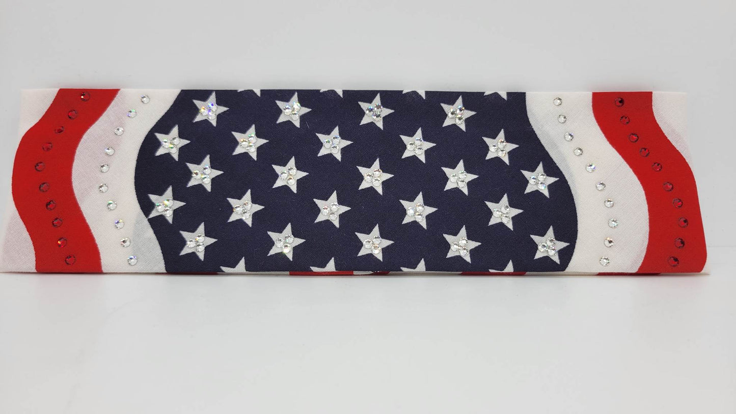American Flag Bandana with Red and Diamond Clear Austrian Crystals (Sku1066)