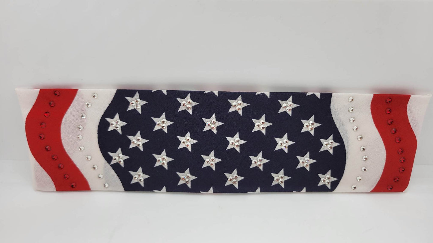 American Flag Bandana with Red and Diamond Clear Austrian Crystals (Sku1066)