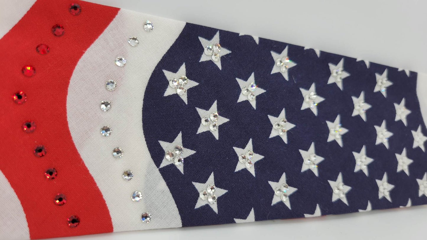 American Flag Bandana with Red and Diamond Clear Austrian Crystals (Sku1066)