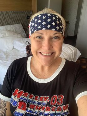 American Flag Bandana with Red and Diamond Clear Austrian Crystals (Sku1066)