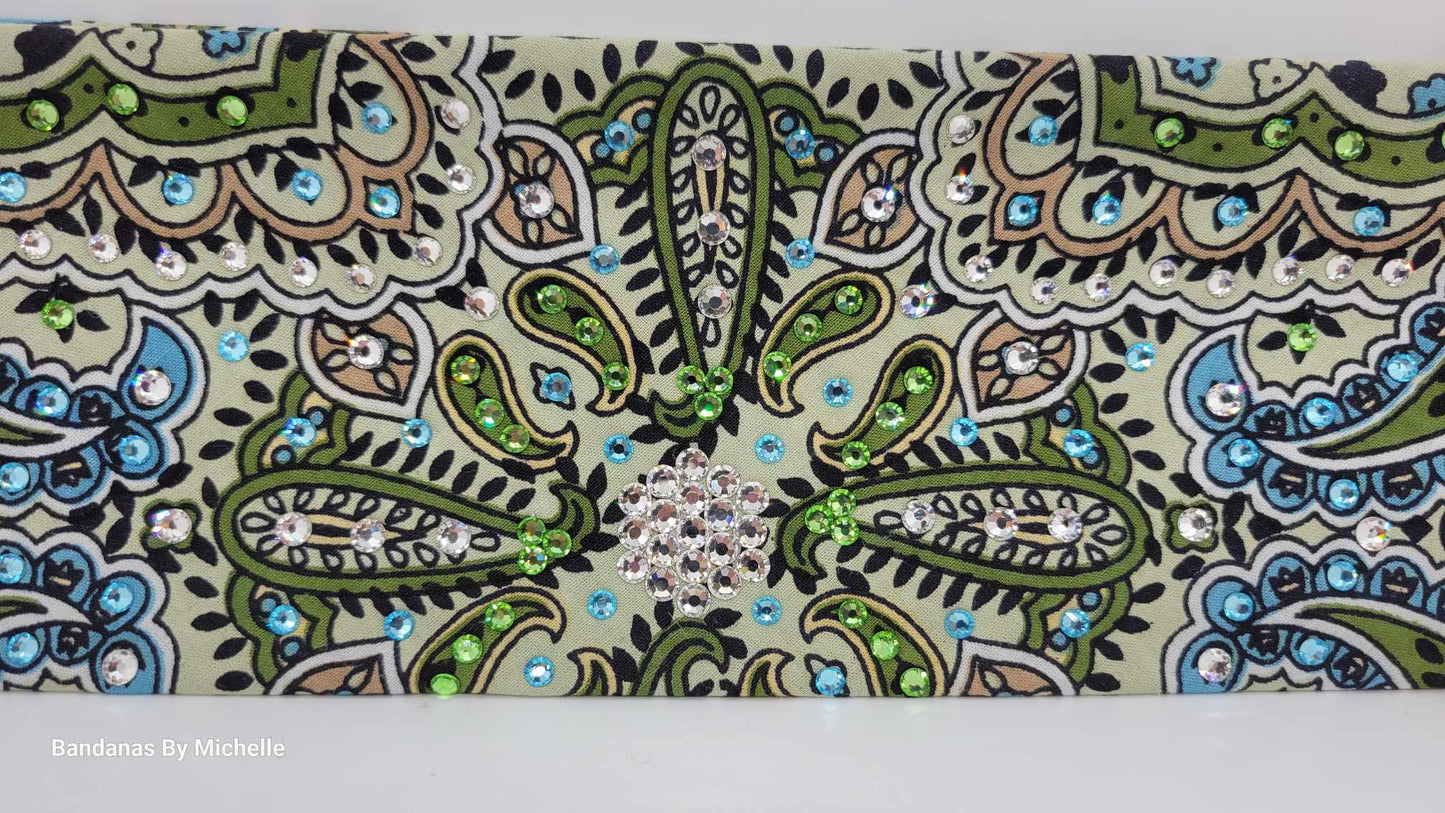 Mint Green Indian Bandana with Turquoise, Light Green and Diamond Clear Austrian Crystals (Sku1074)
