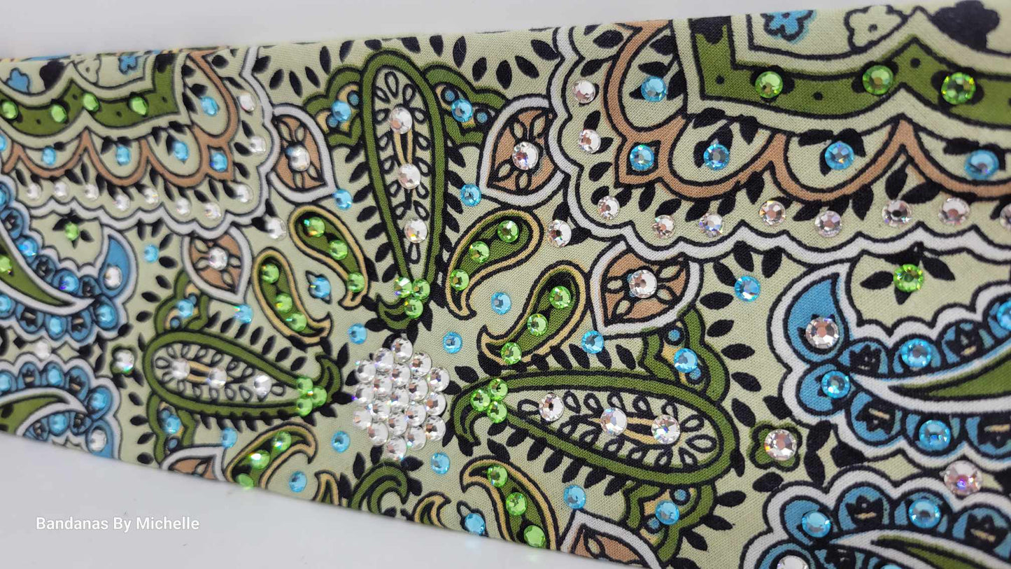 Mint Green Indian Bandana with Turquoise, Light Green and Diamond Clear Austrian Crystals (Sku1074)