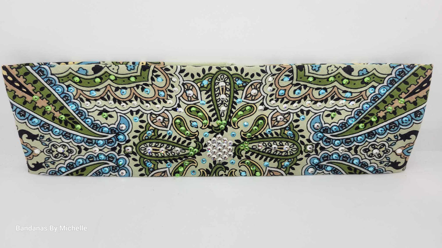 Mint Green Indian Bandana with Turquoise, Light Green and Diamond Clear Austrian Crystals (Sku1074)