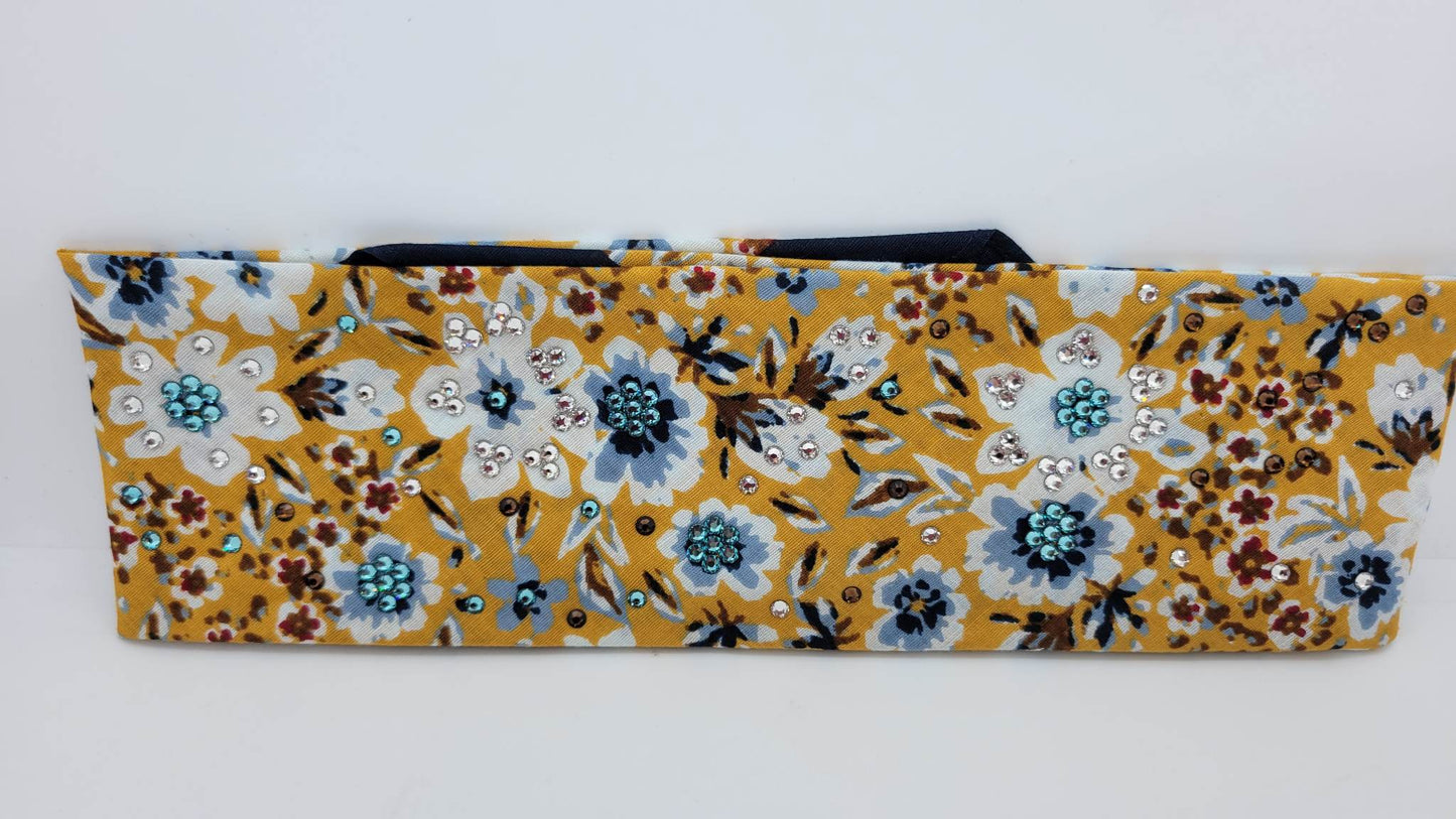 Mustard Turquoise Flower with Turquoise, Brown and Diamond Clear Austrian Crystals (Sku1089)