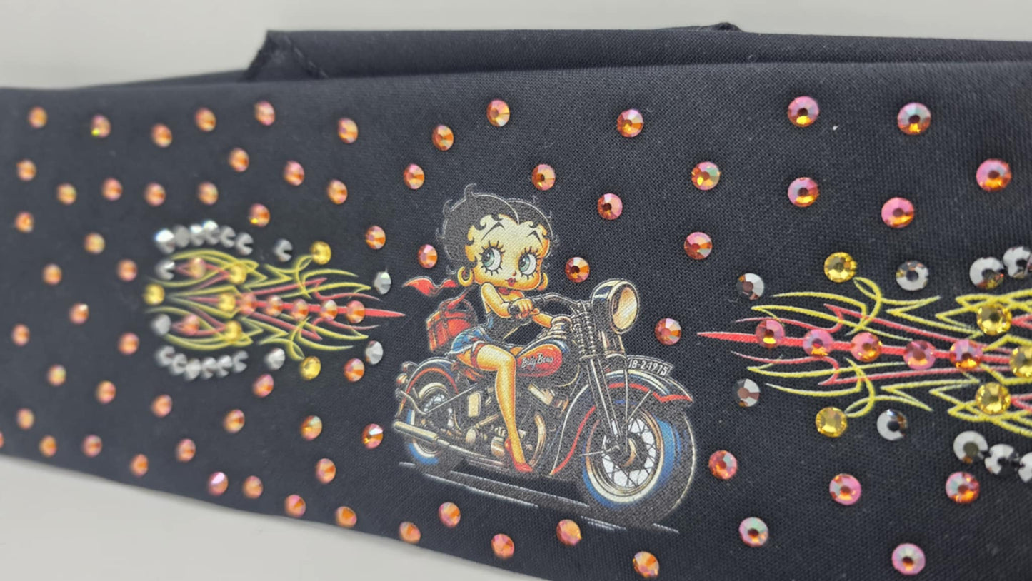 EXTRA BLING - Orange Betty Boop Bandana with Lava, Yellow and Black Austrian Crystals (sku6390)