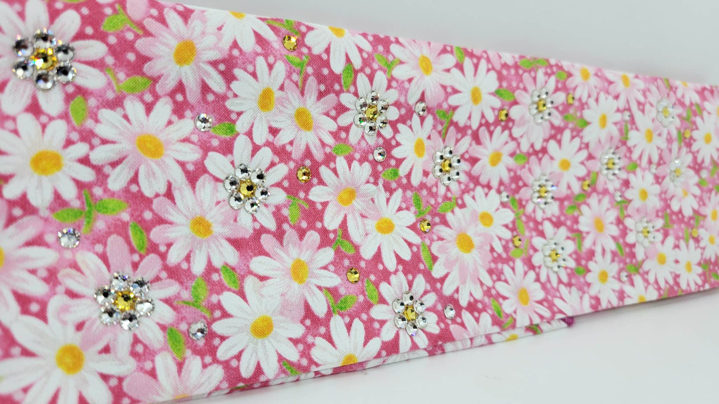 Pink and Yellow Daisies with Yellow and Diamond Clear Austrian Crystals (Sku1105)