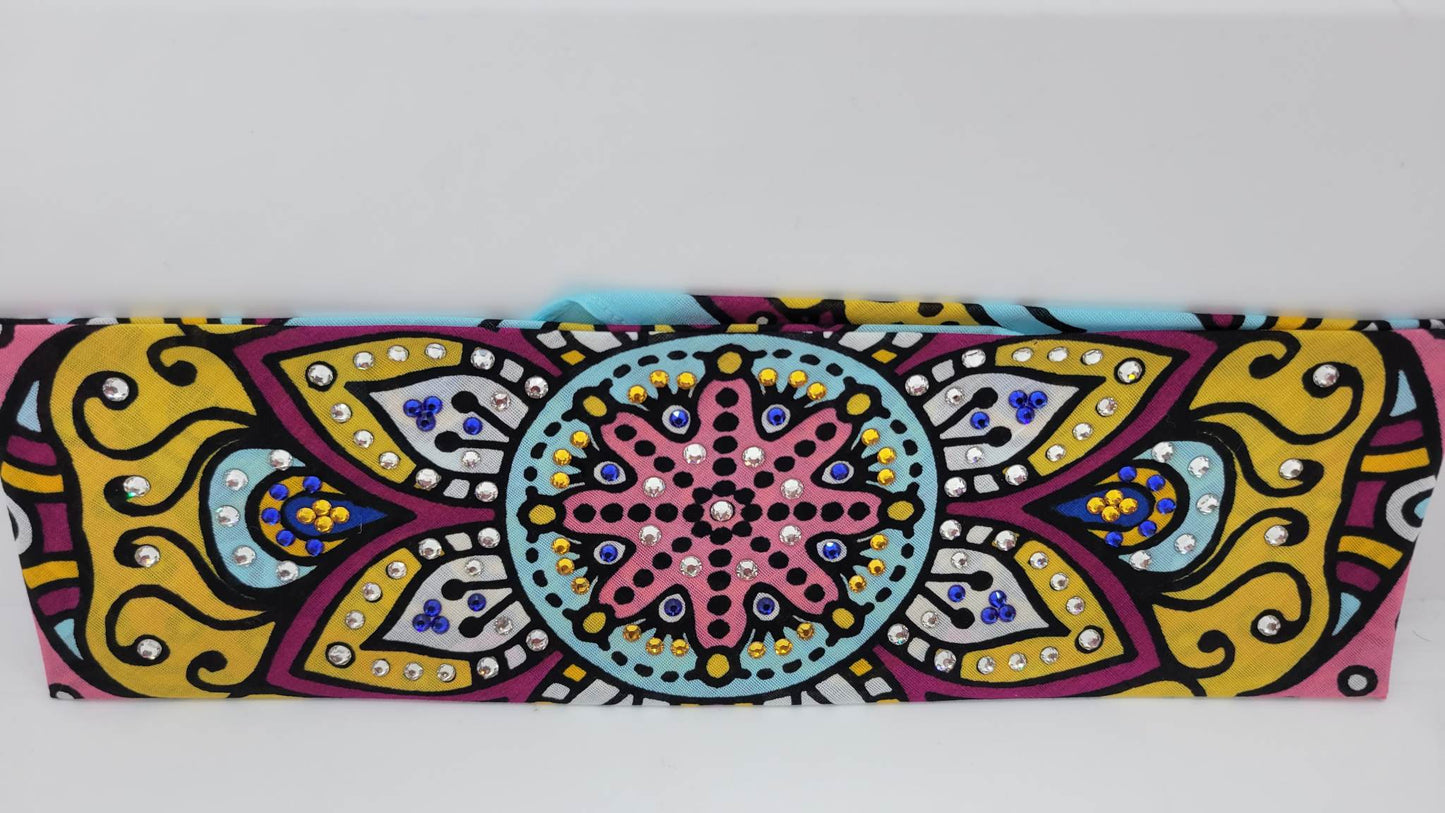 Pink Star Flower with Blue, Yellow and Diamond Clear Austrian Crystals (Sku1126)