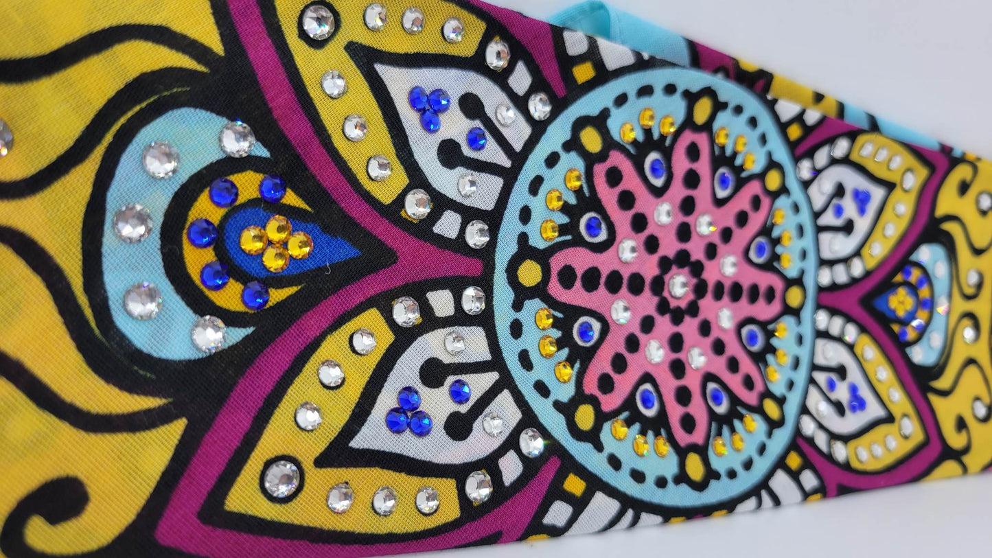 Pink Star Flower with Blue, Yellow and Diamond Clear Austrian Crystals (Sku1126)