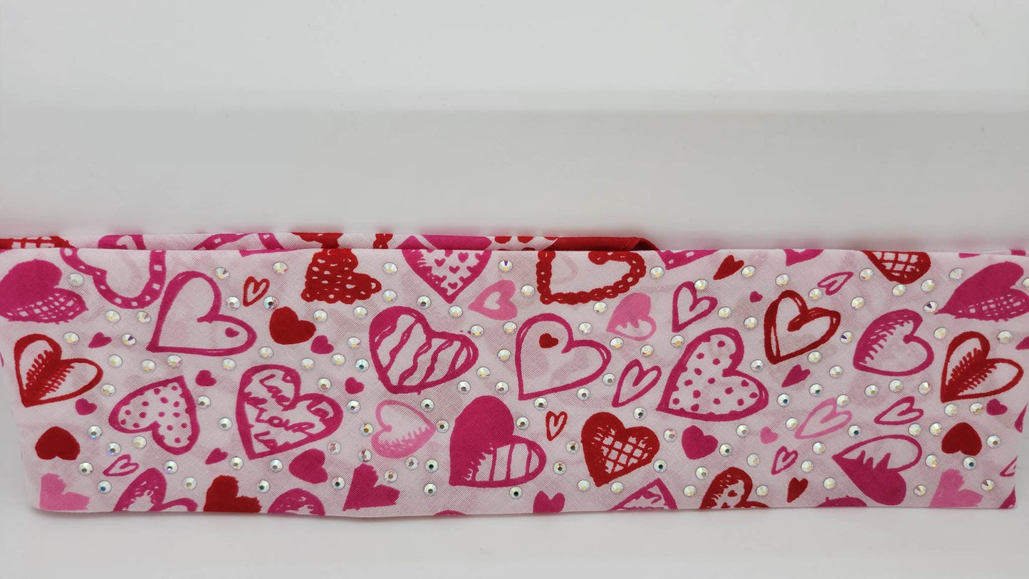 Hearts on White Bandana with Aurora Borealis Austrian Crystals (Sku1154)