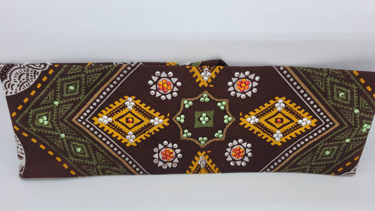 Aztec Brown Elephant with Orange, Light Green and Diamond Clear Austrian Crystals (Sku1176)