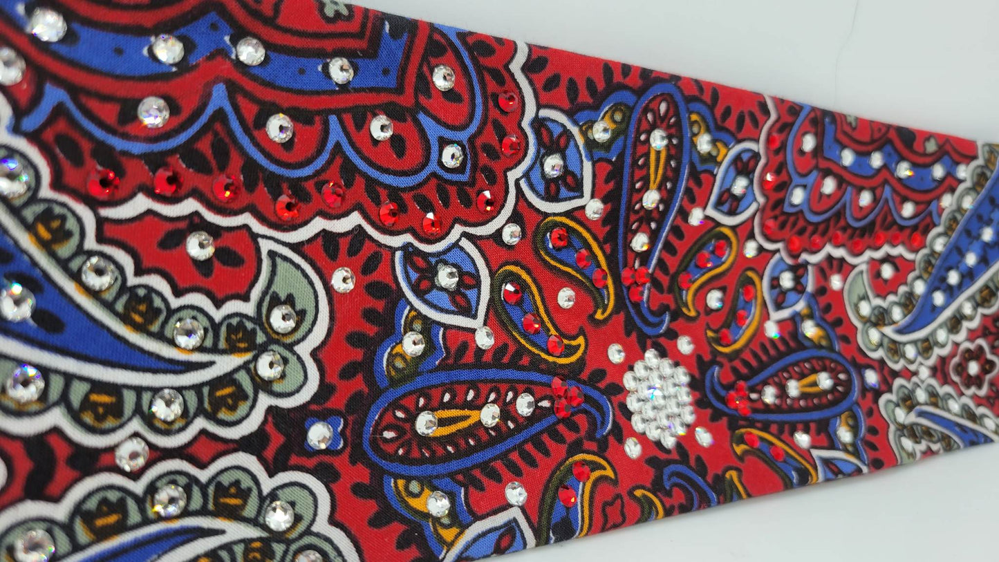 Red Indian Bandana with Red and Diamond Clear Austrian Crystals (Sku1201)