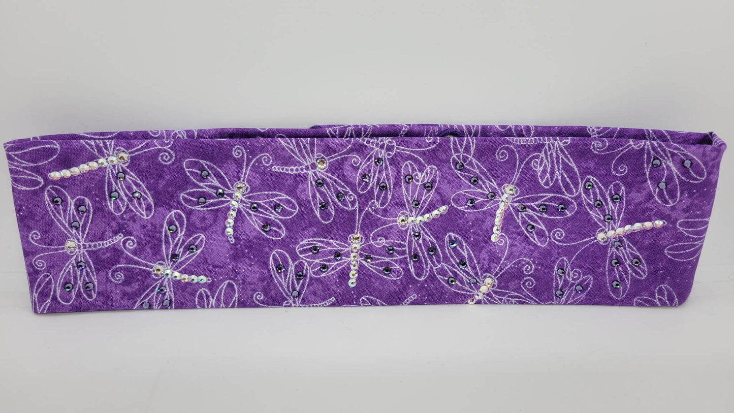 Purple Dragonfly Bandana with Purple, Aurora Borealis and Diamond Clear Austrian Crystals (Sku1260)