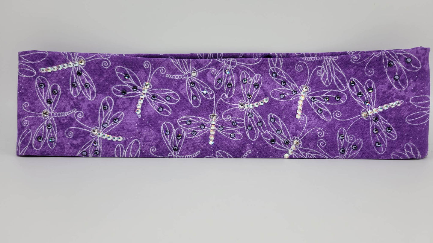 Purple Dragonfly Bandana with Purple, Aurora Borealis and Diamond Clear Austrian Crystals (Sku1260)