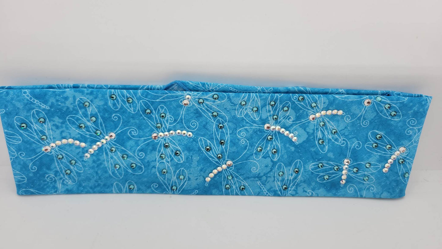 Blue Dragonfly Bandana with Light Blue and Aurora Borealis Austrian Crystals (Sku1262)
