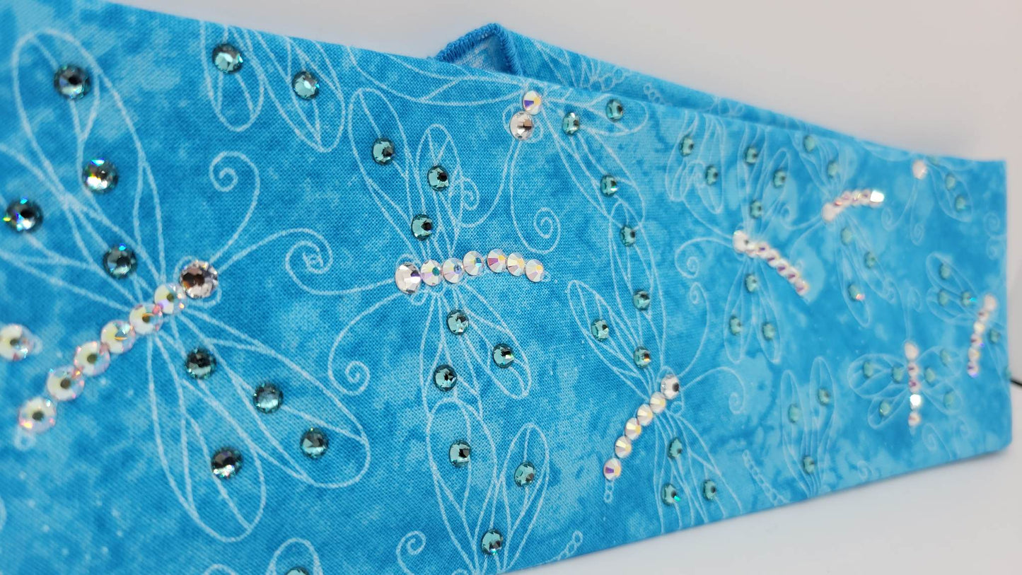 Blue Dragonfly Bandana with Light Blue and Aurora Borealis Austrian Crystals (Sku1262)