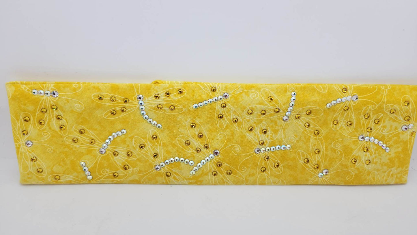 Yellow Dragonfly Bandana with Aurora Borealis and Yellow Austrian Crystals (Sku1264)