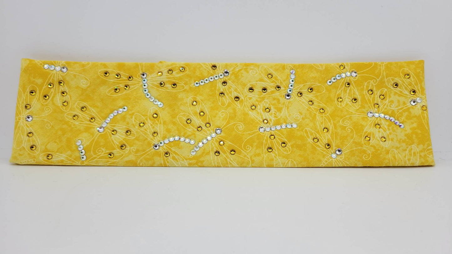 Yellow Dragonfly Bandana with Aurora Borealis and Yellow Austrian Crystals (Sku1264)