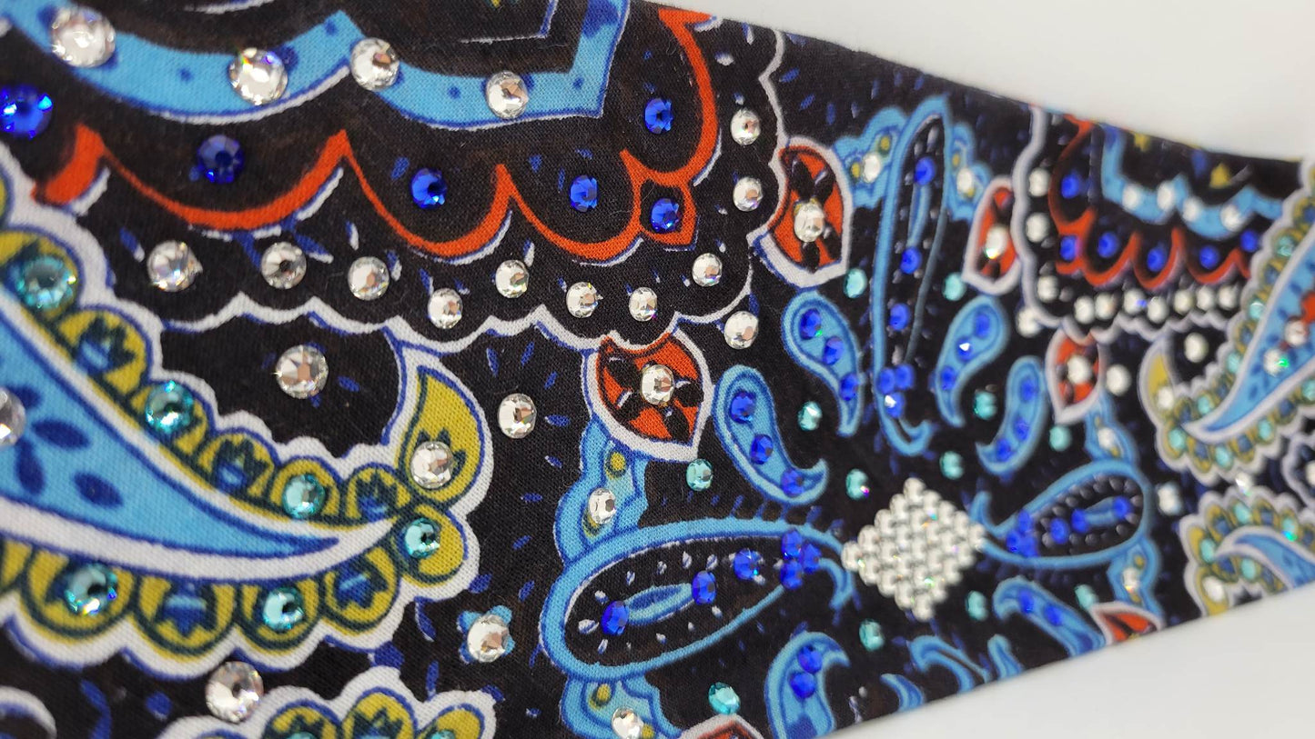 Blue Indian Design Bandana with Blue, Turquoise and Diamond Clear Austrian Crystals (Sku1406)