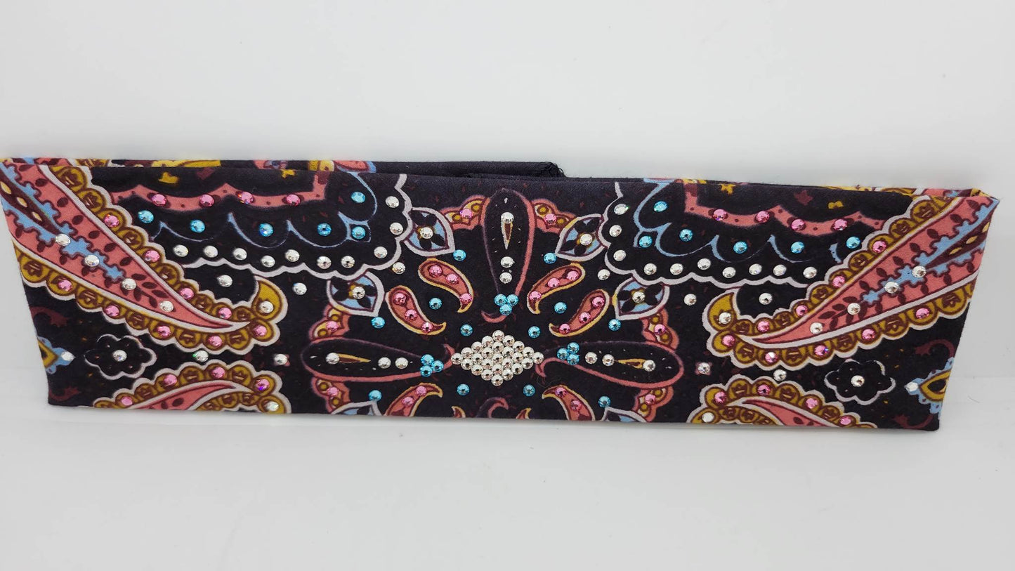 Black Coral Indian with Turquoise, Light Pink and Diamond Clear Austrian Crystals (Sku1410)