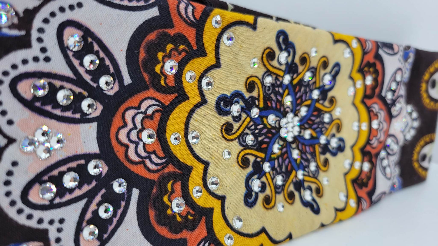 Brown and Orange Indian Bandana with Diamond Clear Austrian Crystals (Sku1436)