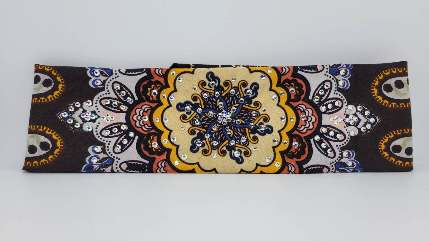 Brown and Orange Indian Bandana with Diamond Clear Austrian Crystals (Sku1436)