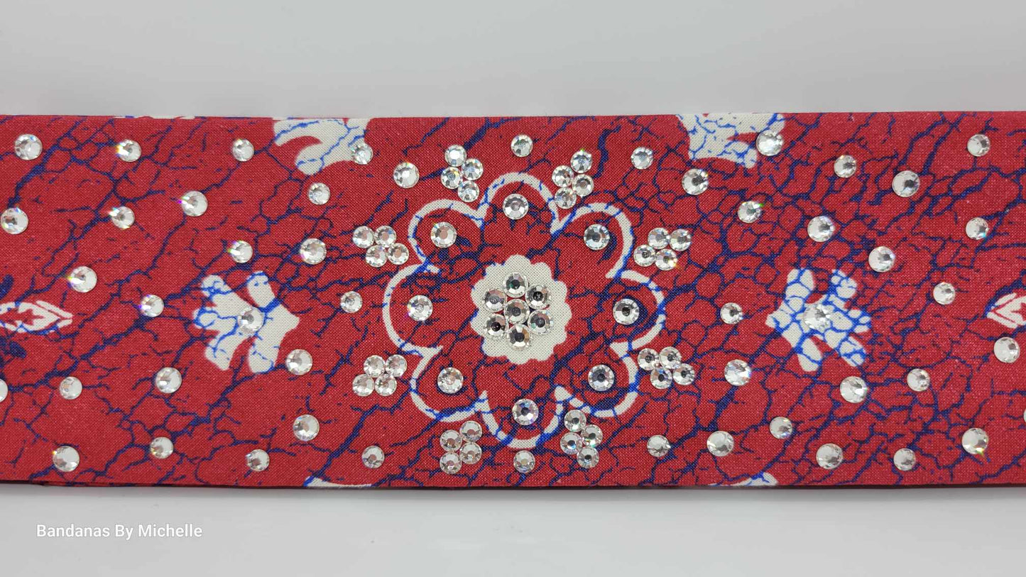 Narrow Red Crackle Bandana with Diamond Clear Austrian Crystals (Sku1440)