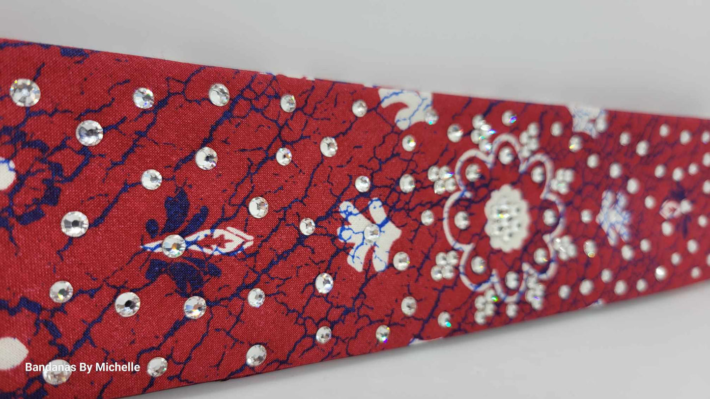 Narrow Red Crackle Bandana with Diamond Clear Austrian Crystals (Sku1440)