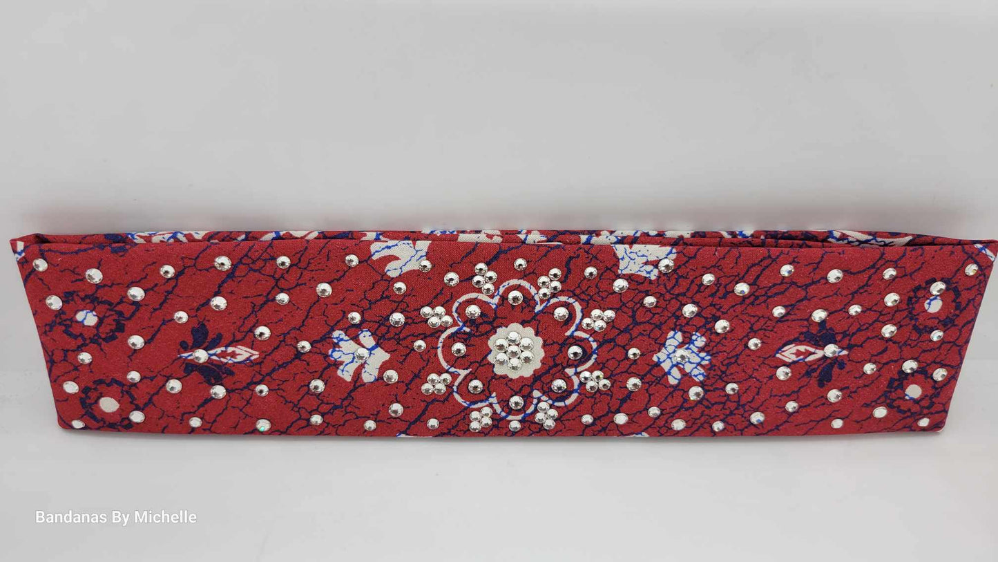 Narrow Red Crackle Bandana with Diamond Clear Austrian Crystals (Sku1440)