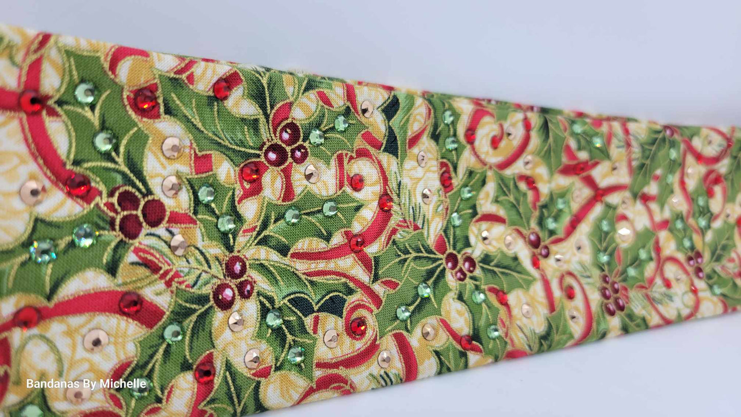 Narrow Holly Bandana with Red, Light Green and Rose Gold Austrian Crystals (Sku1442)