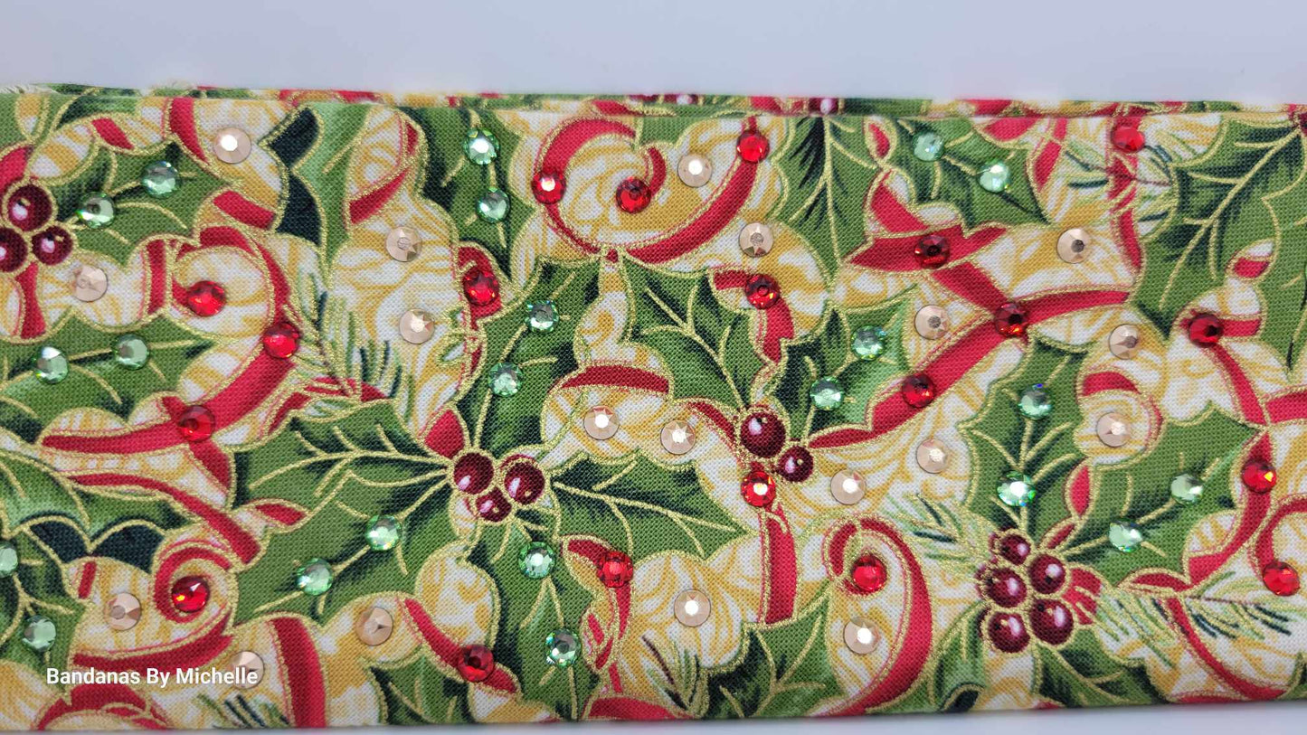 Narrow Holly Bandana with Red, Light Green and Rose Gold Austrian Crystals (Sku1442)