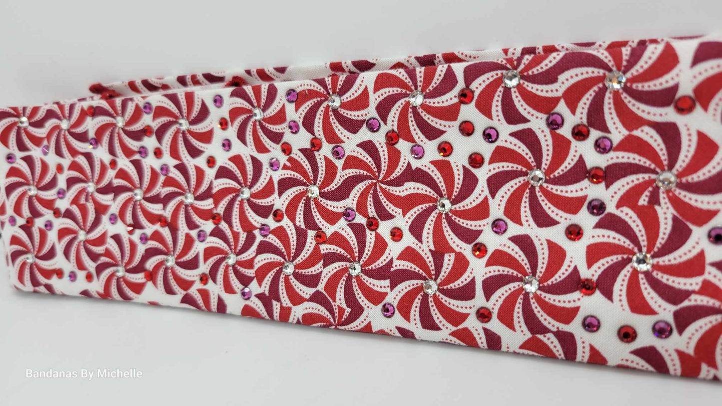 Narrow Peppermint Candies Bandana with Red, Fuchsia and Diamond Clear Austrian Crystals (Sku1445)