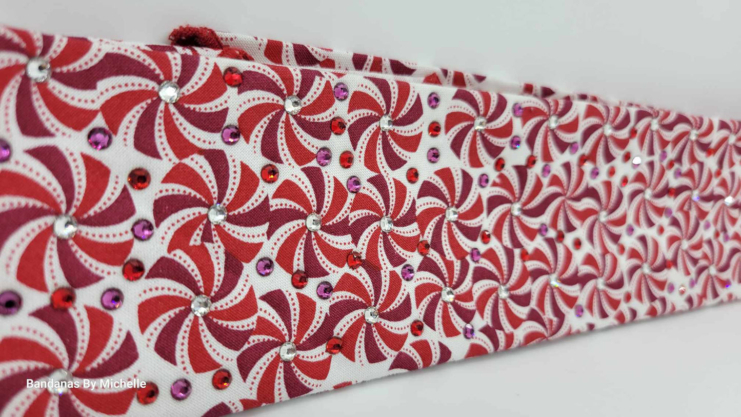 Narrow Peppermint Candies Bandana with Red, Fuchsia and Diamond Clear Austrian Crystals (Sku1445)