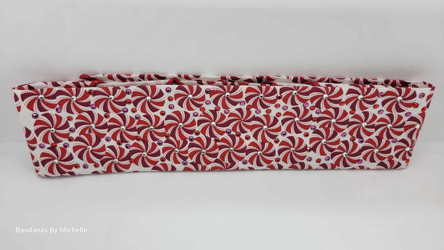 Narrow Peppermint Candies Bandana with Red, Fuchsia and Diamond Clear Austrian Crystals (Sku1445)