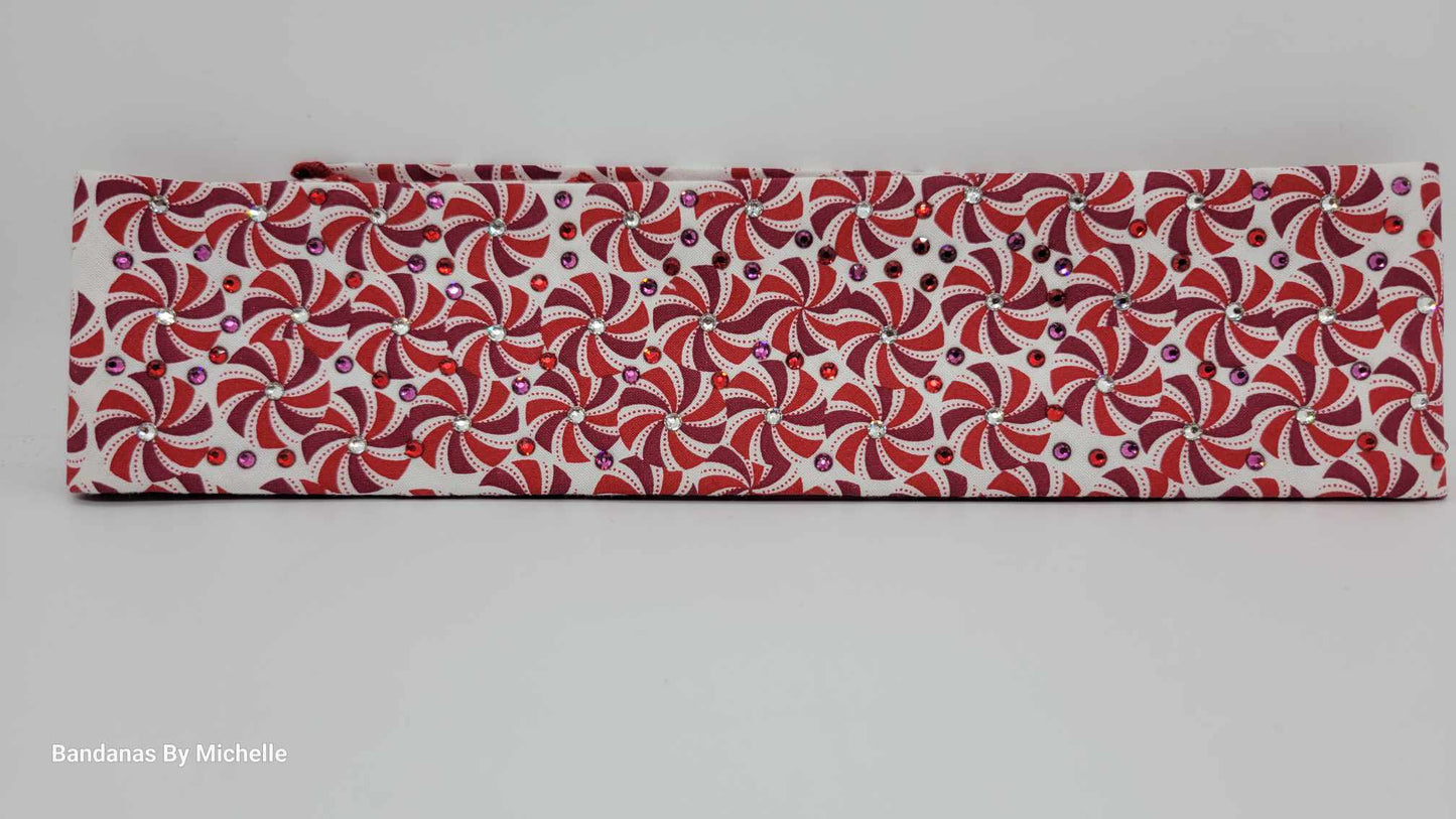 Narrow Peppermint Candies Bandana with Red, Fuchsia and Diamond Clear Austrian Crystals (Sku1445)