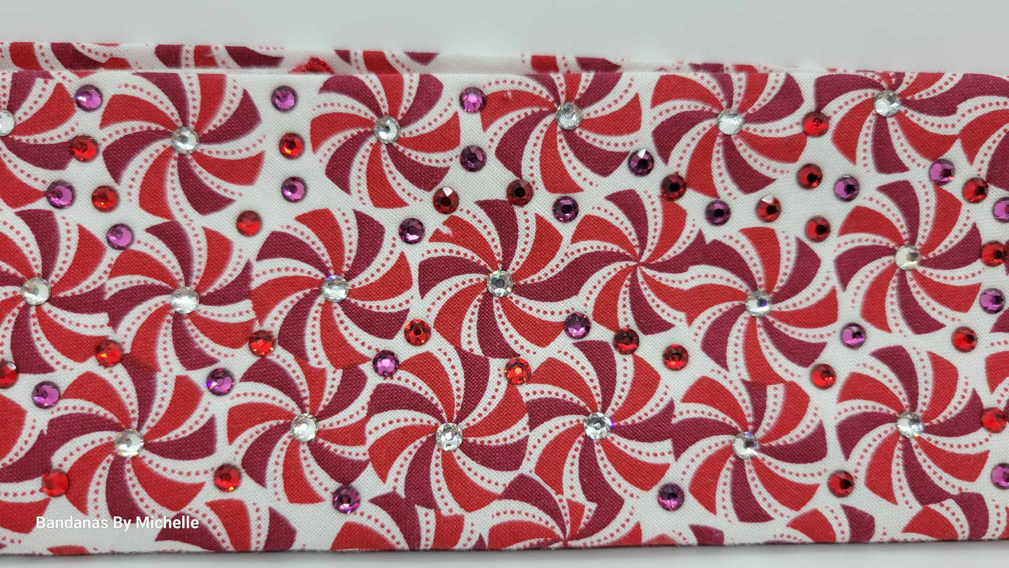 Narrow Peppermint Candies Bandana with Red, Fuchsia and Diamond Clear Austrian Crystals (Sku1445)