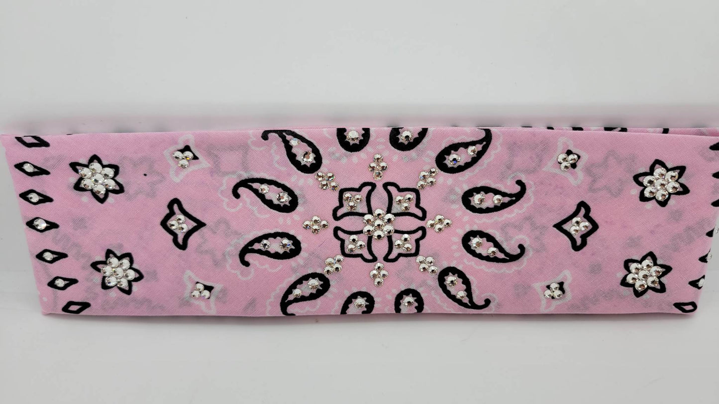 Light Pink Flower Paisley Bandana with Diamond Clear Austrian Crystals (Sku1458)
