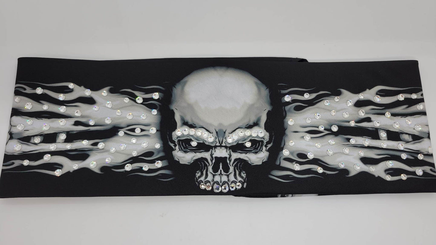 Flame Skull Bandana with Diamond Clear Austrian Crystals (Sku1522)