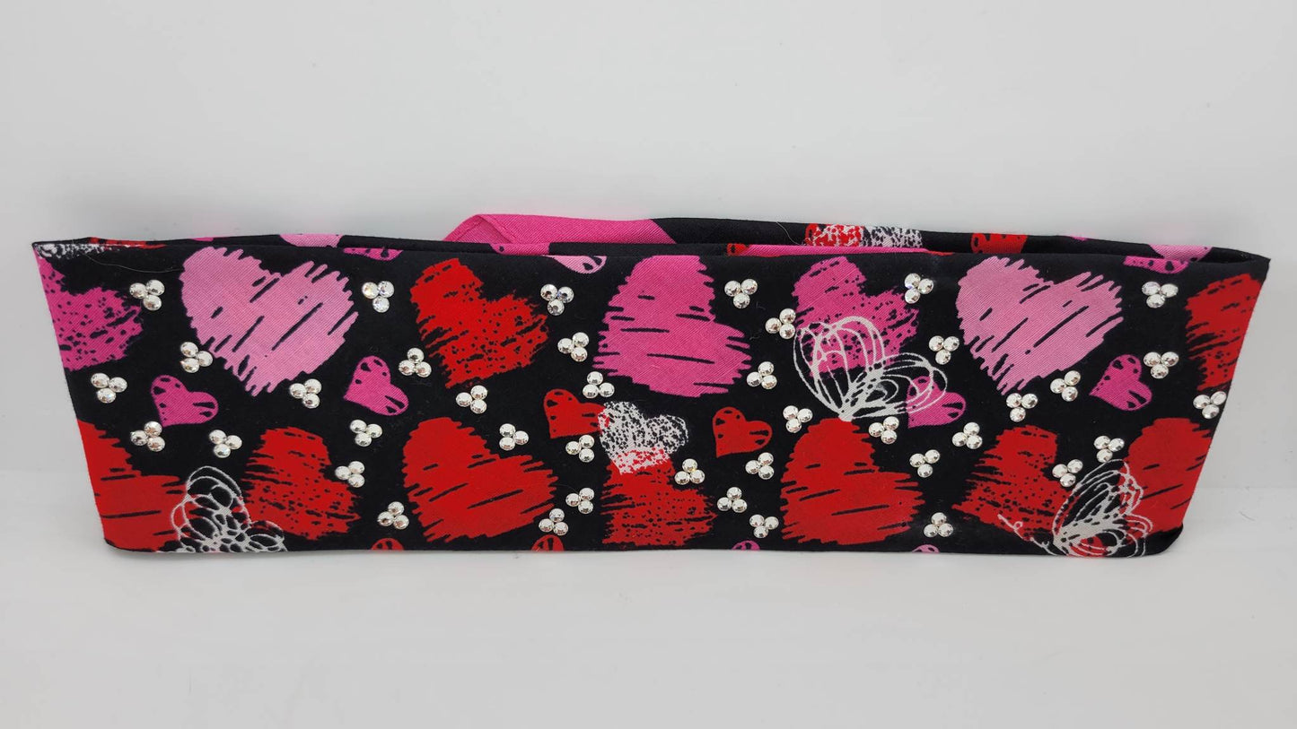 Hearts on Black with Diamond Clear Austrian Crystals (Sku1586)