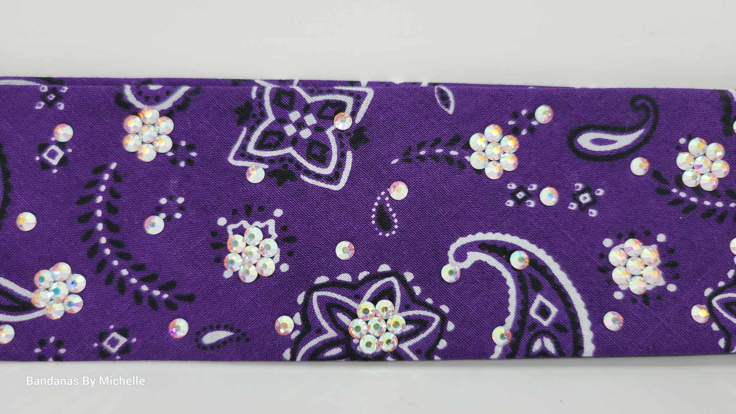 Narrow Purple Scatter Paisley Bandana with Aurora Borealis Austrian Crystals (Sku1686)