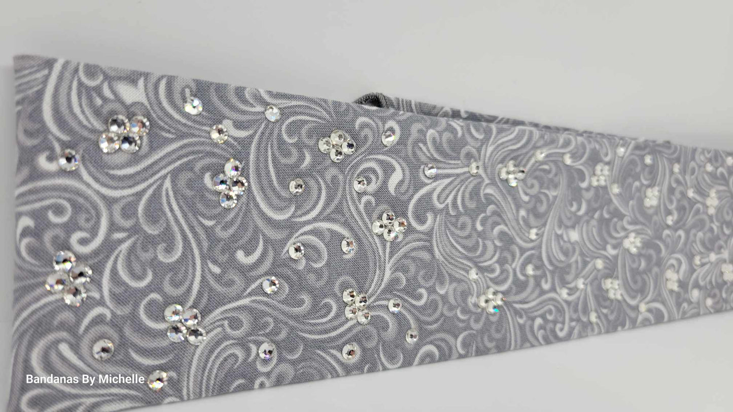 Narrow Gray Scroll Bandana with Diamond Clear Austrian Crystals (Sku1830)