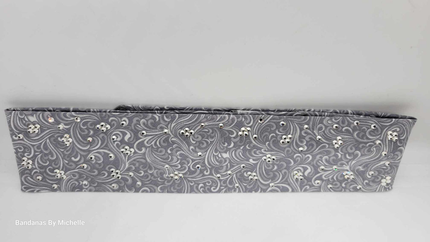 Narrow Gray Scroll Bandana with Diamond Clear Austrian Crystals (Sku1830)