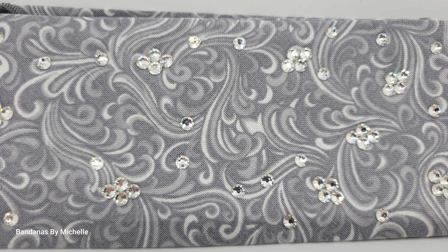 Narrow Gray Scroll Bandana with Diamond Clear Austrian Crystals (Sku1830)