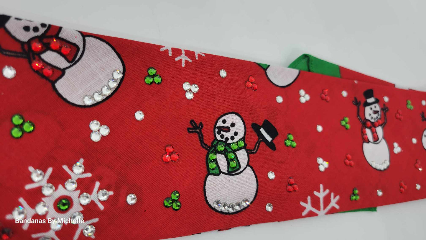 Festive Snowman Bandana with Red, Green and Diamond Clear Austrian Crystal (Sku1846)
