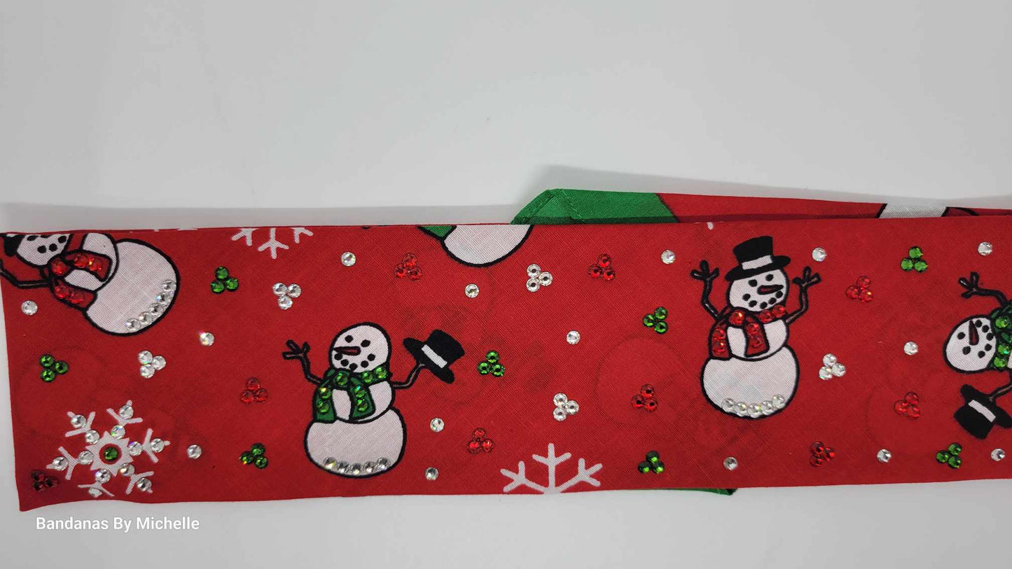 Festive Snowman Bandana with Red, Green and Diamond Clear Austrian Crystal (Sku1846)