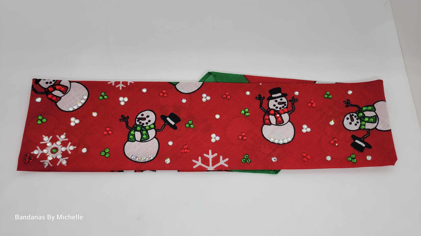 Festive Snowman Bandana with Red, Green and Diamond Clear Austrian Crystal (Sku1846)