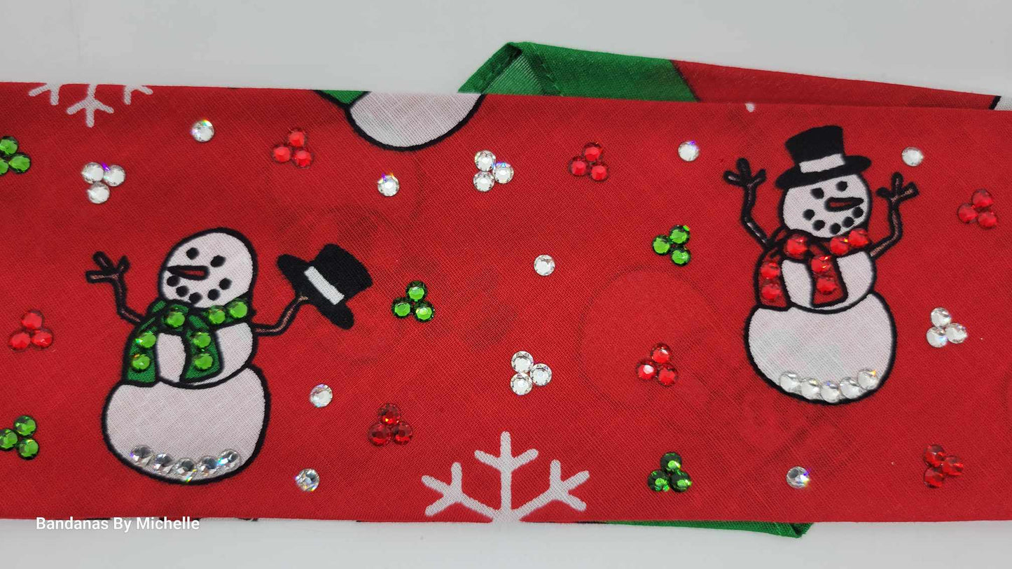 Festive Snowman Bandana with Red, Green and Diamond Clear Austrian Crystal (Sku1846)